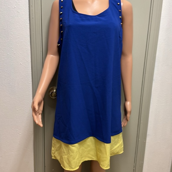 Blue Pepper Sleevless Medi Dress with copper embellishments around sleeved 2X - Picture 11 of 17